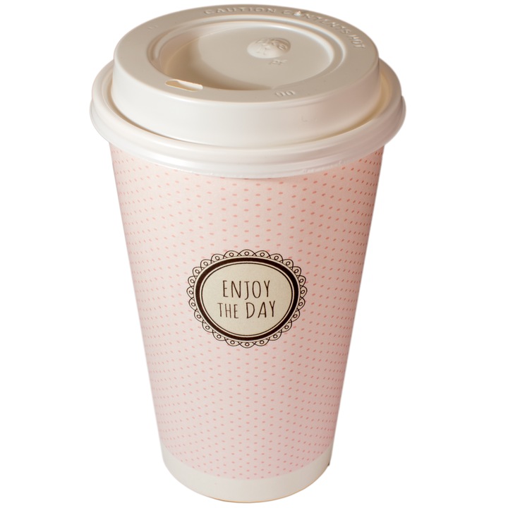 Kubki papierowe do kawy 400 ml SUP Pastele + wieczka – zestaw 100 sztuk