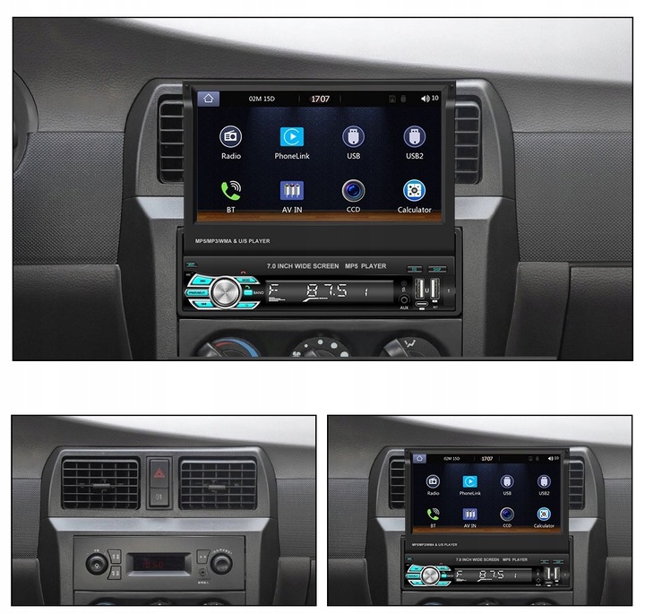 RADIO SAMOCHODOWE 1DIN 7'' BT WYSUWANY EKRAN DOTYKOWY MIRROR LINK