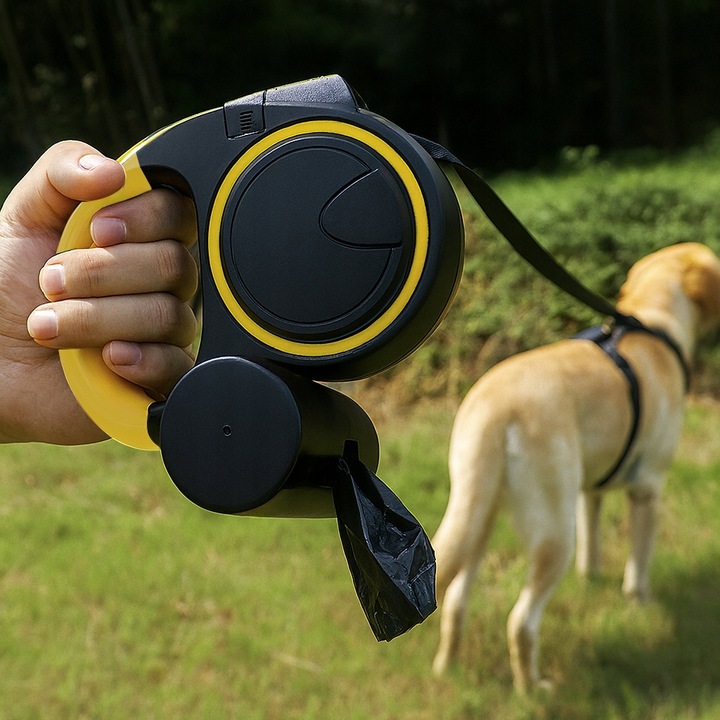 Smycz dla Psa Kota Automatyczna z Latarką Zwijana Pojemnik z Blokadą 5m