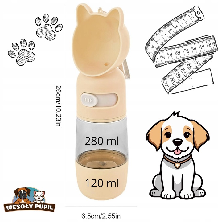 BIDON dla Psa na wodę i karmę z miską 3w1 turystyczna BUTELKA na lato