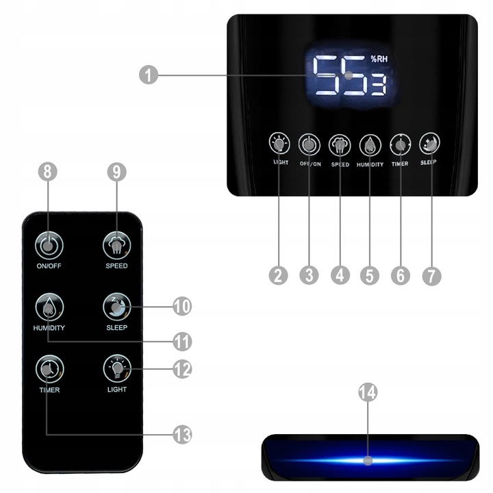 Nawilżacz powietrza DUŻY AUTOMATYCZNY 8w1 +AROMATERAPIA OLEJKI FILTR