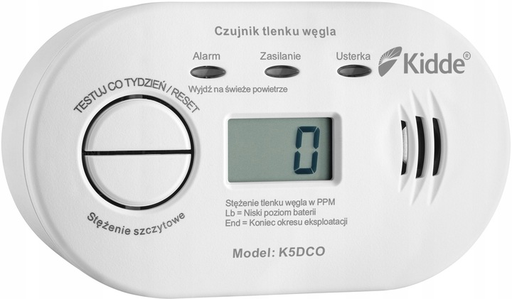 Czujnik czadu Tlenku węgla Detektor CO Bezprzewodowy Kidde K5DCO LCD