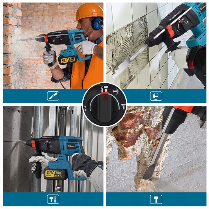 Bezszczotkowa młotowiertarka/wkrętarka udarowa SDS-PLUS, zestaw 2