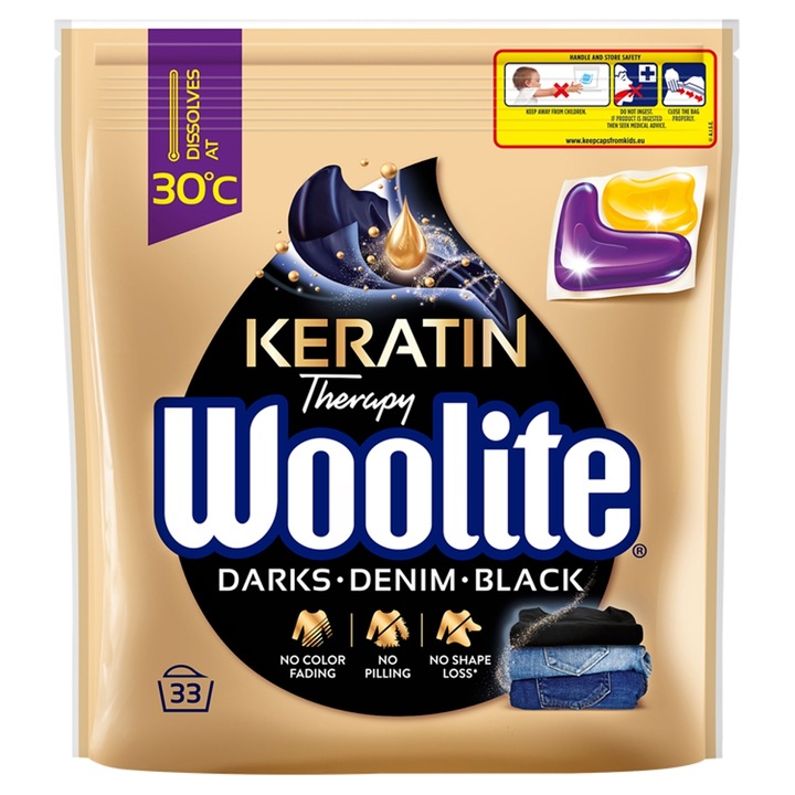 Kapsułki do prania WOOLITE Dark żelowe z keratyną 33szt ciemne czarne
