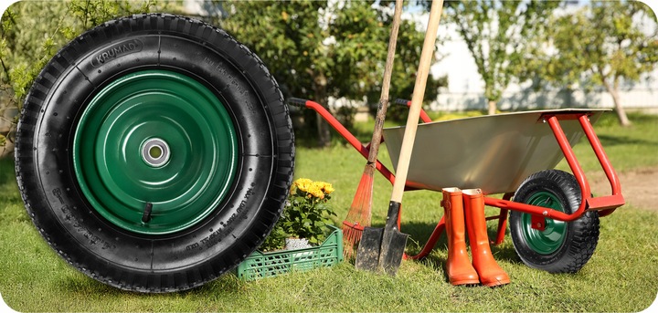 KOŁO KÓŁKO DO TACZKI TACZEK MOCNE Z DĘTKĄ POMPOWANE 4.80/4.00-8 + OŚKA