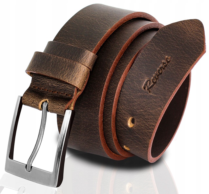 Szeroki skórzany pasek męski do JEANSÓW REVERSE SKÓRA NATURALNA LICOWA 100