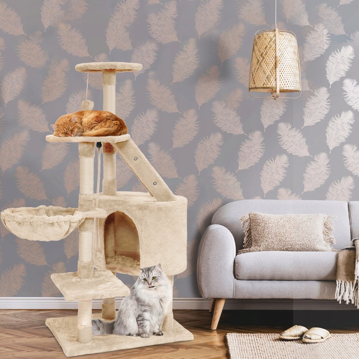 DRAPAK DLA KOTA WIEŻA LEGOWISKO DOMEK Z ZABAWKAMI BEŻOWY DUŻY XXL 120 cm