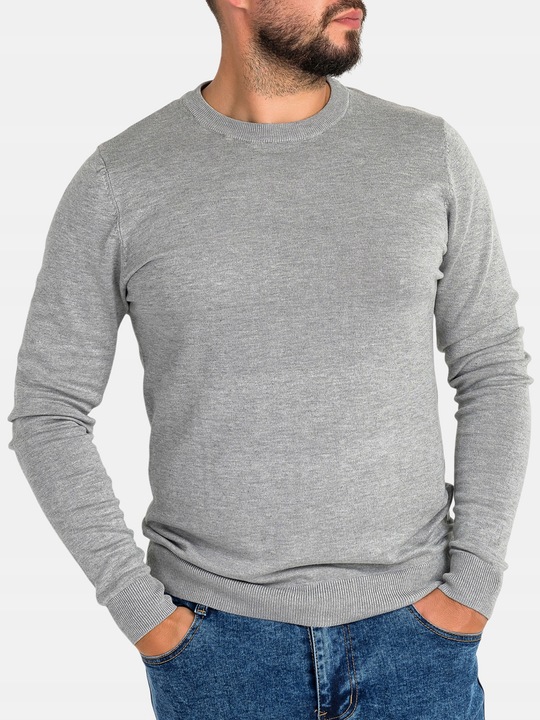 Sweter Męski z Wiskozą Pullover Dopasowany Gładki Okrągły Dekolt
