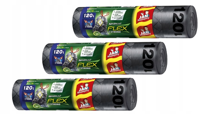 WORKI NA ŚMIECI 120L JAN NIEZBĘDNY MAGNUM FLEX & STRONG Z TAŚMĄ 40SZT MOCNE