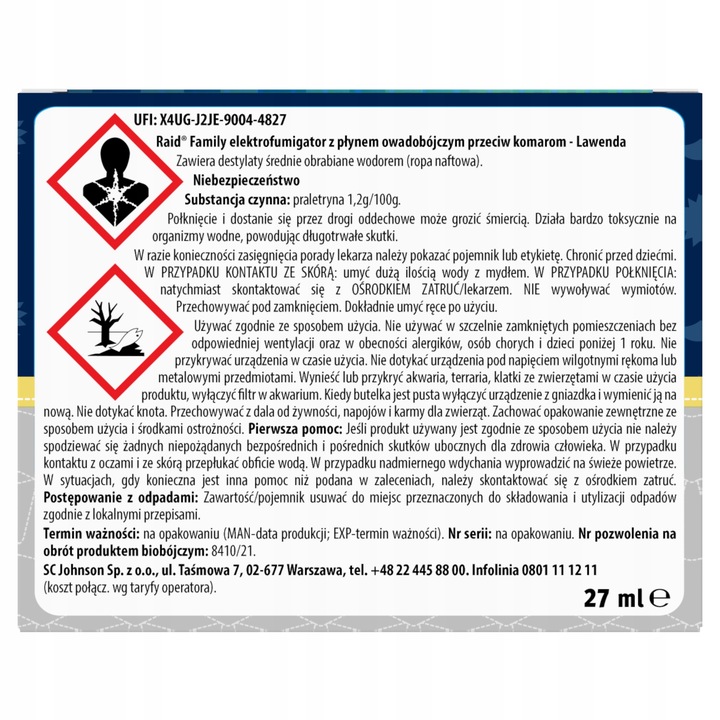 RAID ELEKTROFUMIGATOR Z PŁYNEM OWADOBÓJCZYM BEZPIECZNY DLA DZIECI