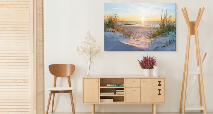 OBRAZ NA PŁÓTNIE MORZE PLAŻA ZACHÓD SŁOŃCA NA ŚCIANĘ DO SALONU 3D