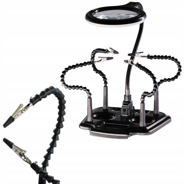 Uchwyt trzecia ręka z lupą podświetleniem LED montażowy ZD11M-2