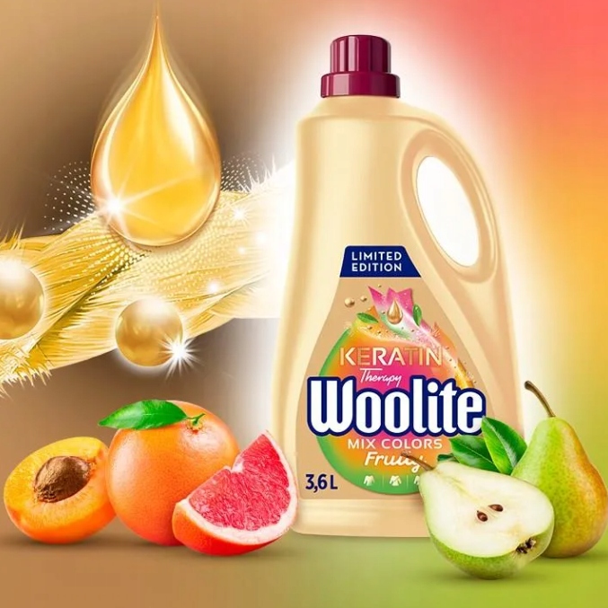 Woolite Płyn Do Prania KOLORÓW Owocowy Molerowy Zapach Keratin Therapy 3,6l