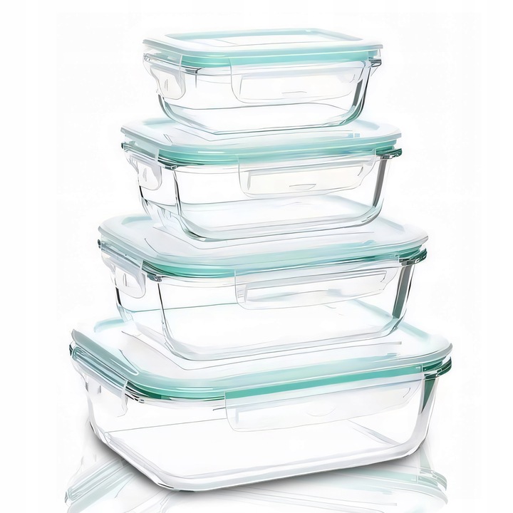 4x LUNCHBOX POJEMNIK SZKLANY NA ŻYWNOŚĆ ŻAROODPORNE POJEMNIKI Z