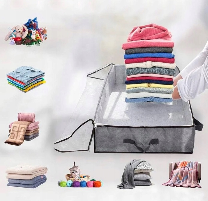 DUŻY ORGANIZER POJEMNIK POKROWIEC POD ŁÓŻKO Na POŚCIEL KOŁDRĘ ZABAWKI