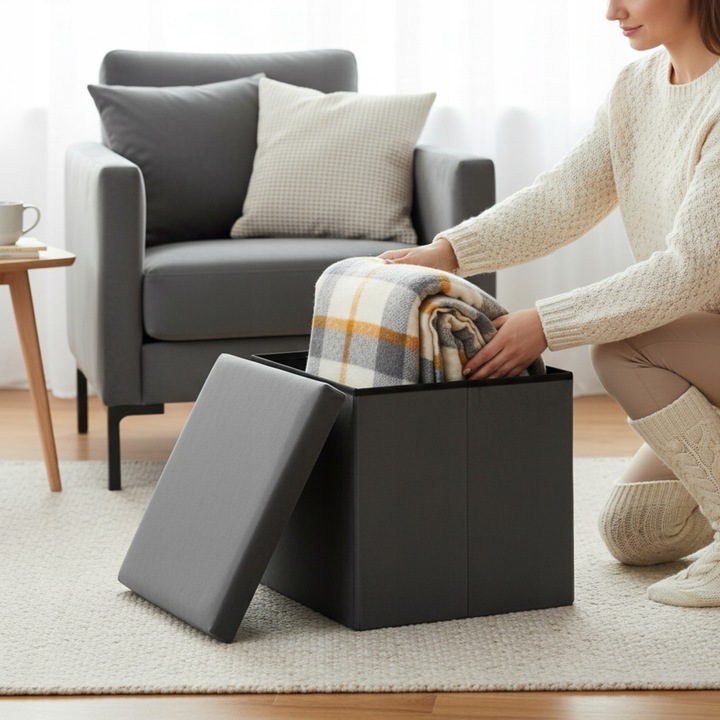 PUFA SIEDZISKO ZE SCHOWKIEM SKRZYNIA PODNÓŻEK POJEMNIK ŁAWA SZARY