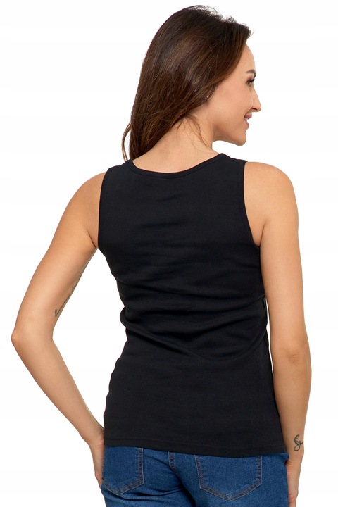 Czarny TOP DAMSKI Dopasowany Bokserka Koszulka Gładka Bez Rękawów MORAJ XL