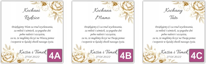 Podziękowania dla Rodziców Dziadków Chrzestnych na ślub wesele