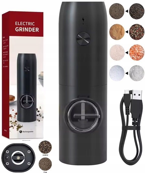 ELEKTRYCZNY MŁYNEK DO PIEPRZU SOLI PRZYPRAW AKUMULATOROWY ŁADOWANIE