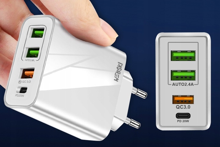Bardzo Szybka ŁADOWARKA 4usb QC Power Delivery ŁADUJE 4 URZĄDZENIA NA RAZ