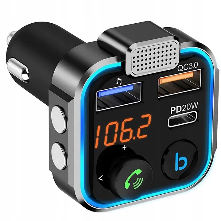 TRANSMITER FM BLUETOOTH ŁADOWARKA MP3 2XUSB LCD SD