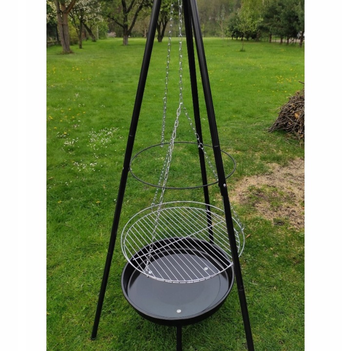GRILL TRÓJNÓG NA OGNISKO OGRODOWY Z RUSZTEM DO PALENISK 60 CM WYSOKOŚĆ