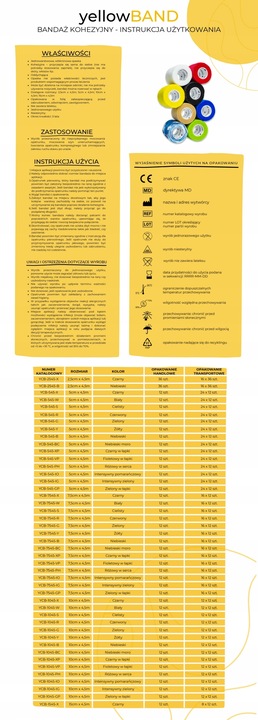 12 bandaży kohezyjnych samoprzylepnych 10cmx4,5m YELLOWBAND mix kolorów