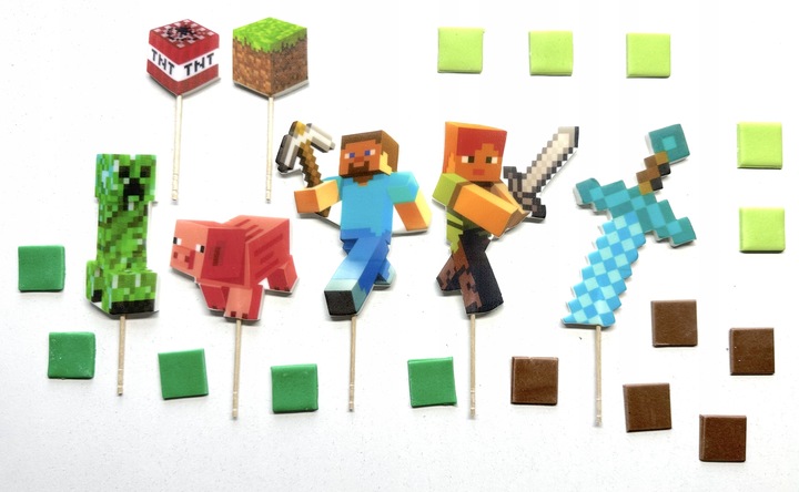 Zestaw do dekoracji tortu na masie cukrowej MINECRAFT Figurki na tort 21el.