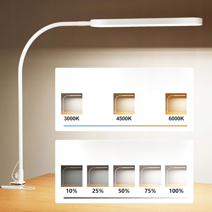 Lampka Na Biurko Biurkowa LED Do Czytania Regulowana Włącznik 10W 3