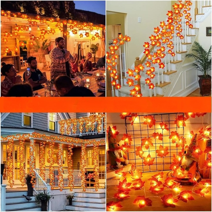 GIRLANDA ŚWIETLNA LAMPKI LED LIŚCIE KLONU DEKORACJE JESIENNE HALLOWEEN