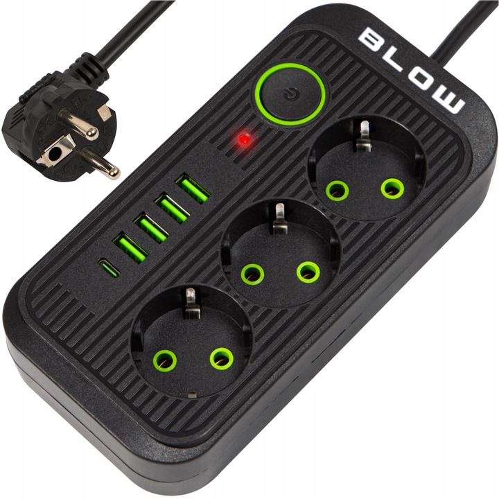 PRZEDŁUŻACZ LISTWA ZASILAJĄCA WŁĄCZNIK 4x USB 3 GNIAZDA 3m USB TYP C
