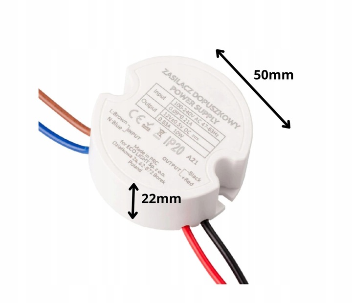 Zasilacz LED 12V DC 30W 2,5A Dopuszkowy Do Puszki fi 60 Hermetyczny