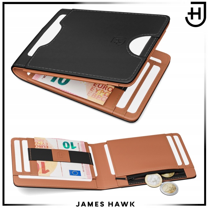 James Hawk Smart Wallet Skórzany portfel męski Slim Cienki 1,5 cm RFID