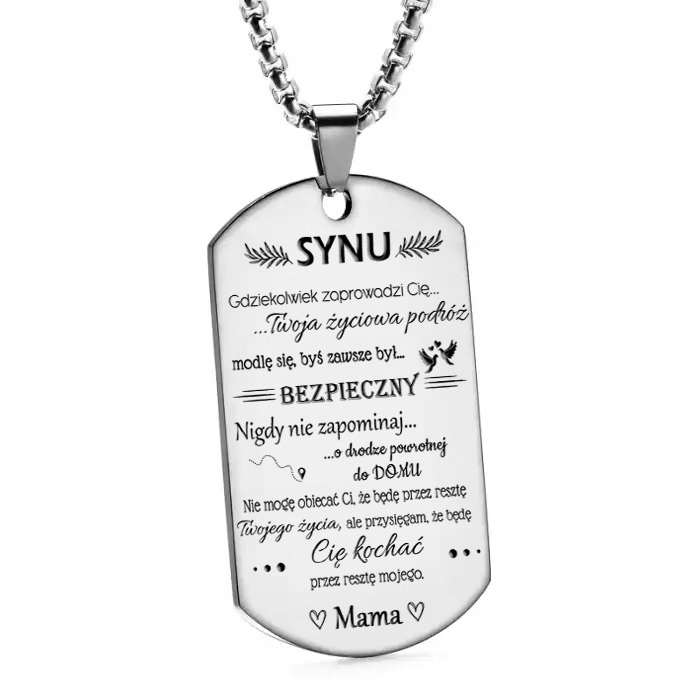 Srebrny naszyjnik NIEŚMIERTELNIK PREZENT dla syna grawer GRATIS