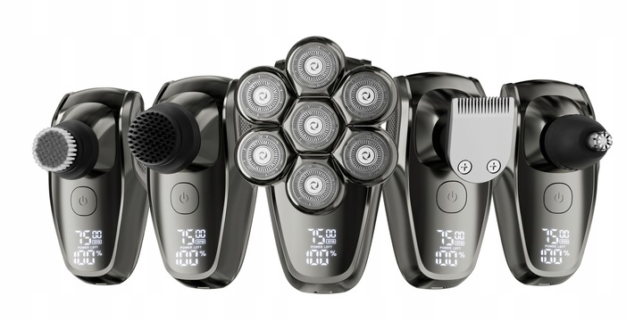 GOLARKA MĘSKA 7 Głowic TRYMER 7D DO GŁOWY BRODY NOSA Tytanowe Ostrza