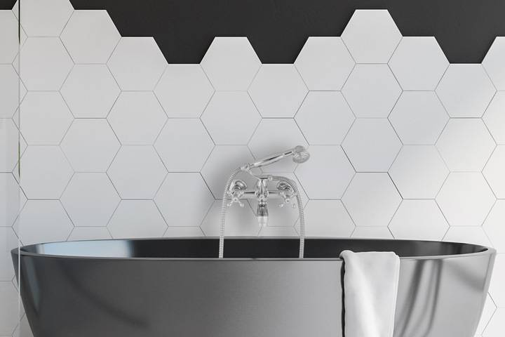 Bateria wannowa z prysznicem ścienna retro dwuuchwytowa kran do wanny