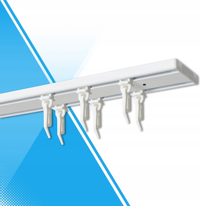 Karnisz Szyna Sufitowa Aluminiowa Podwójna Biała Żabki Agrafki 200 cm