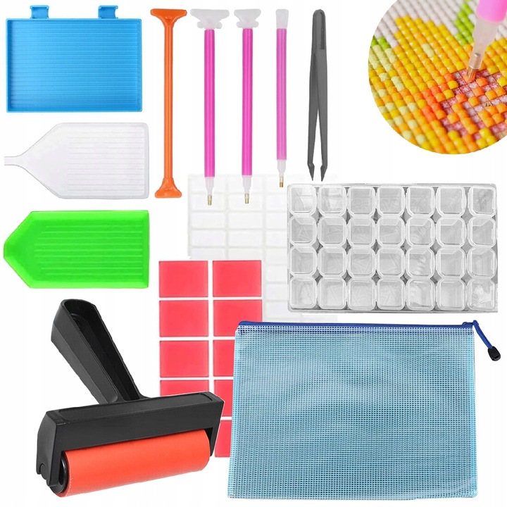 AKCESORIA DO MOZAIKI DIAMENTOWEJ DŁUGOPISY DO HAFTU WAŁEK TACKI POJEMNICZKI