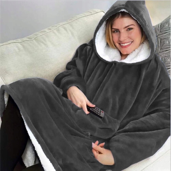 Gruby Koc Ponczo Z Kapturem Ciepła Gruba Bluza Szlafrok Kocobluza