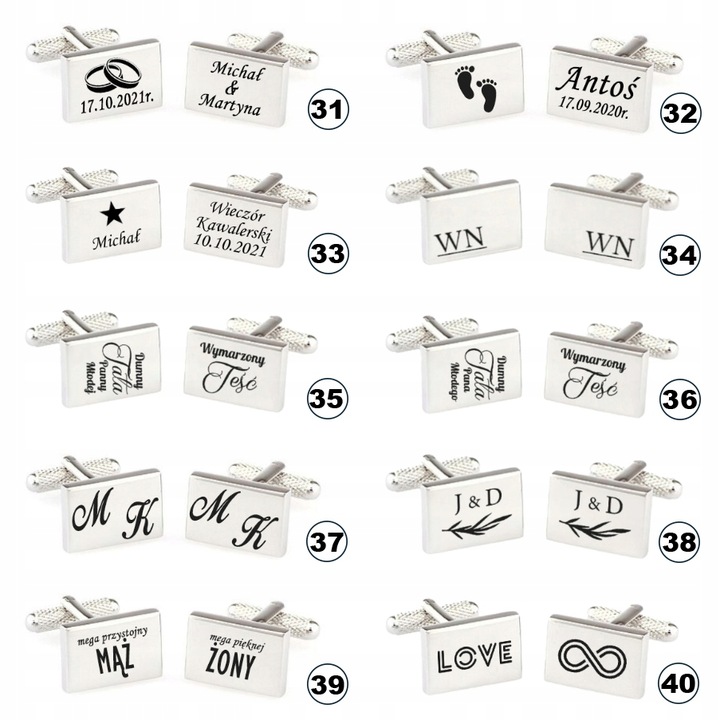 Spinki do mankietów prostokątne TWÓJ TEKST GRAFIKA