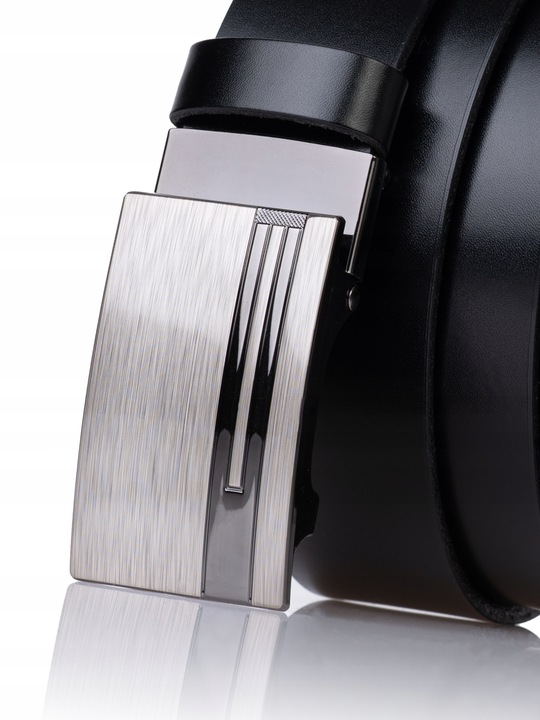 Pasek SKÓRZANY męski Klamra automat CZARNY spodni