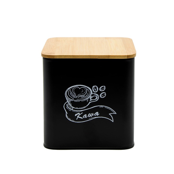 POJEMNIKI KOMPLET KAWA HERBATA CUKIER SÓL CZARNY METALOWY BAMBUS ZESTAW