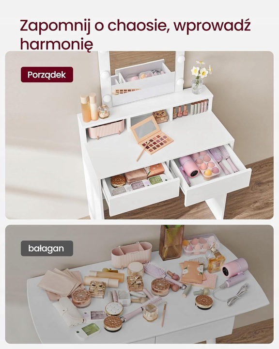 Toaletka z lustrem i oświetleniem led biała nowoczesna