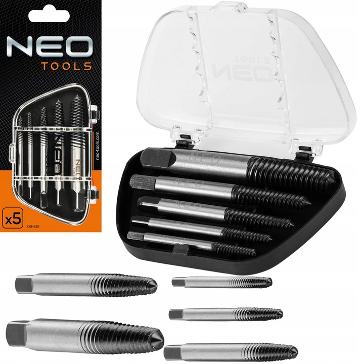 NEO 5 SZT WYKRĘTAKÓW WYKRĘTAKI DO ZERWANYCH USZKODZONYCH ŚRUB M3-M18 09-615