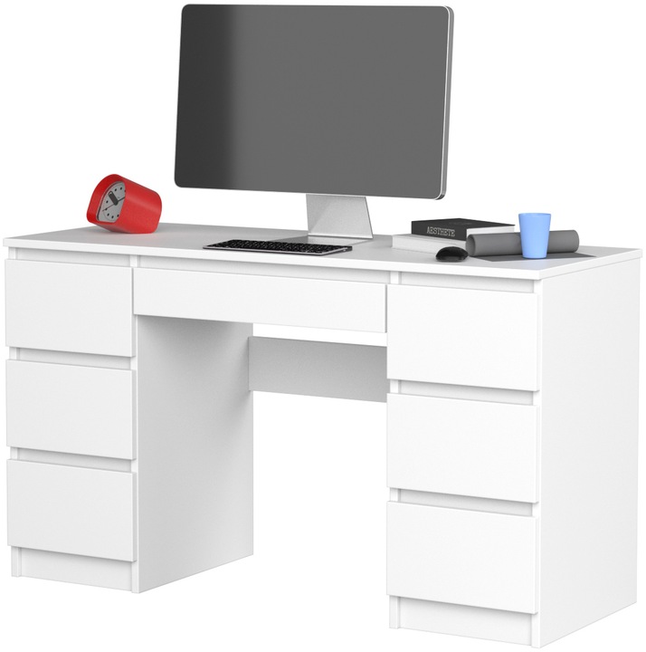 BIURKO KOMPUTEROWE 130CM 7 SZUFLAD BIAŁE BIAŁY DUŻE