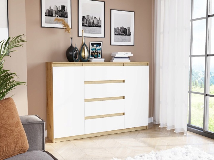 Modna KOMODA 140 SZAFKA 4 SZUFLADY 2 PÓŁKI R-140-S4 ARTISAN MIX