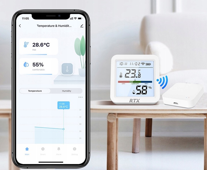 Czytelny Czujnik Sensor Temperatury Wilgotności LCD Zigbee Tuya