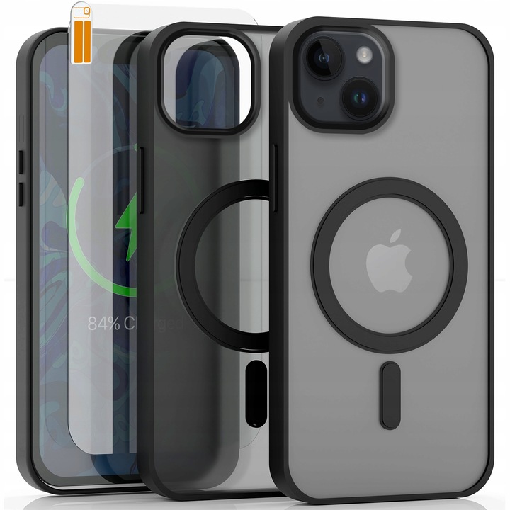 Etui Do Apple iPhone 14 Plus (Magsafe, Czarne Matowe, Wzmacniane) +Szkło 9h