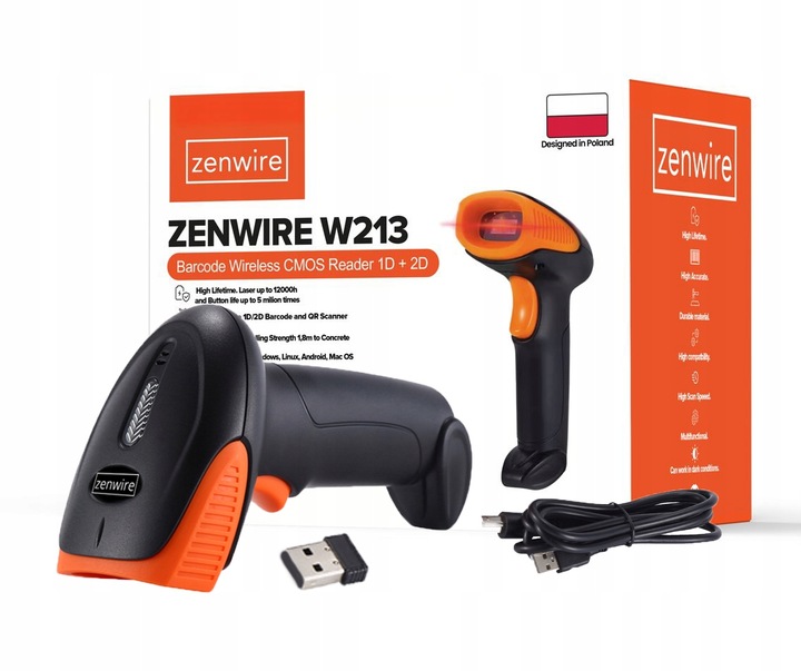Czytnik Skaner Kodów Kreskowych i QR USB BEZPRZEWODOWY 1D 2D WiFi Zenwire