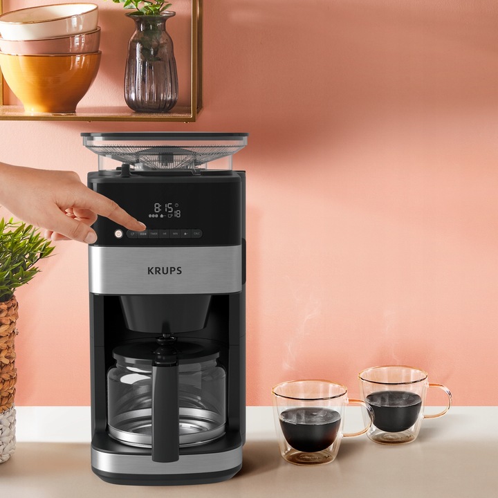 Ekspres przelewowy z wbudowanym młynkiem żarnowo-stalowy KRUPS KM8328